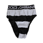Dolce & Gabbana Black White Sequin High Waist Panty Underwear with logo waistband, elegant design, made in Italy.