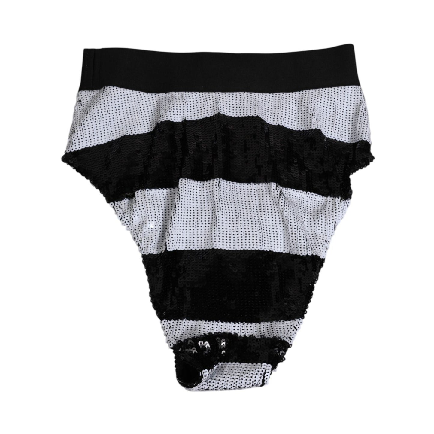 Dolce & Gabbana Black White Sequin High Waist Panty Underwear with elegant sequins and logo details, perfect for a bold fashion statement.