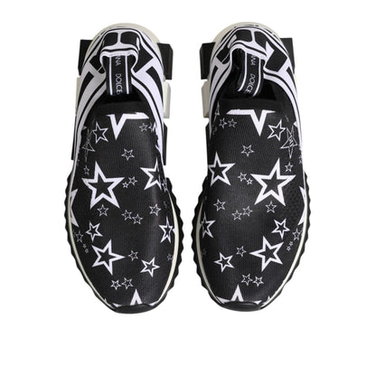 Dolce & Gabbana Black White Sorrento Low Top Sneakers Shoes with star pattern and logo details.