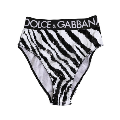 Dolce & Gabbana Black White Stripes High Waist Panty Underwear