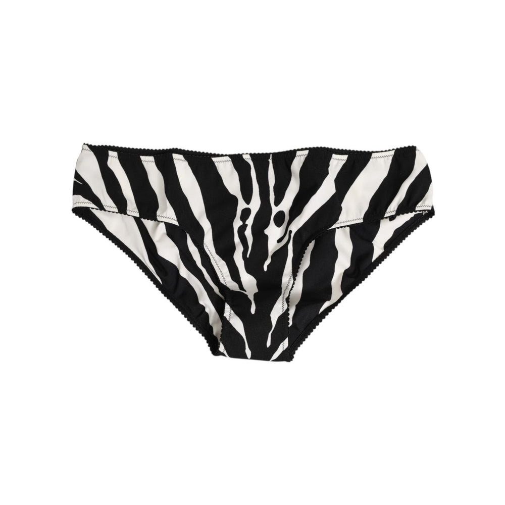 Dolce & Gabbana Black White Zebra Print Slip Briefs Underwear made with silk-elastane blend, featuring elegant stripes crafted in Italy.
