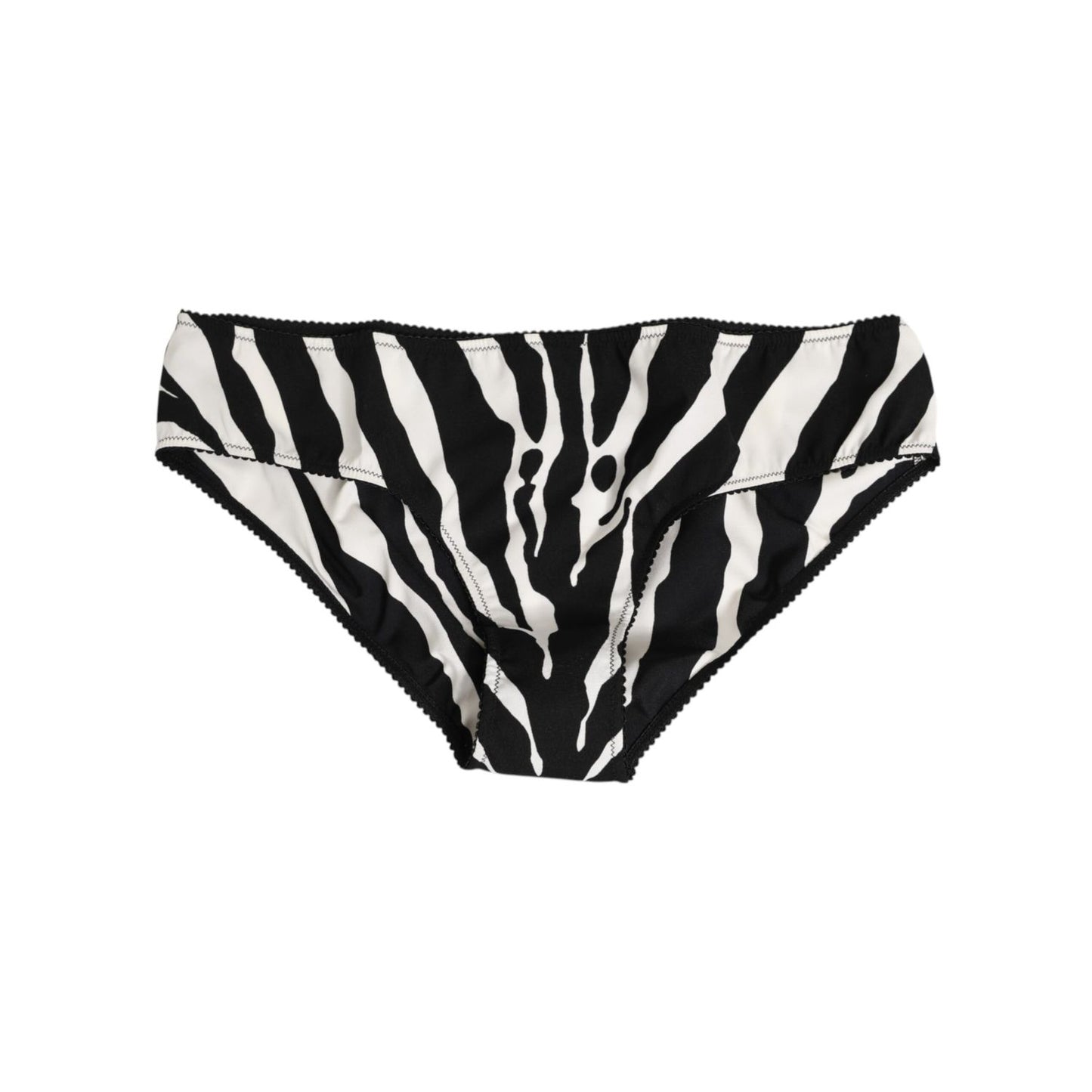 Dolce & Gabbana Black White Zebra Print Slip Briefs Underwear made with silk-elastane blend, featuring elegant stripes crafted in Italy.