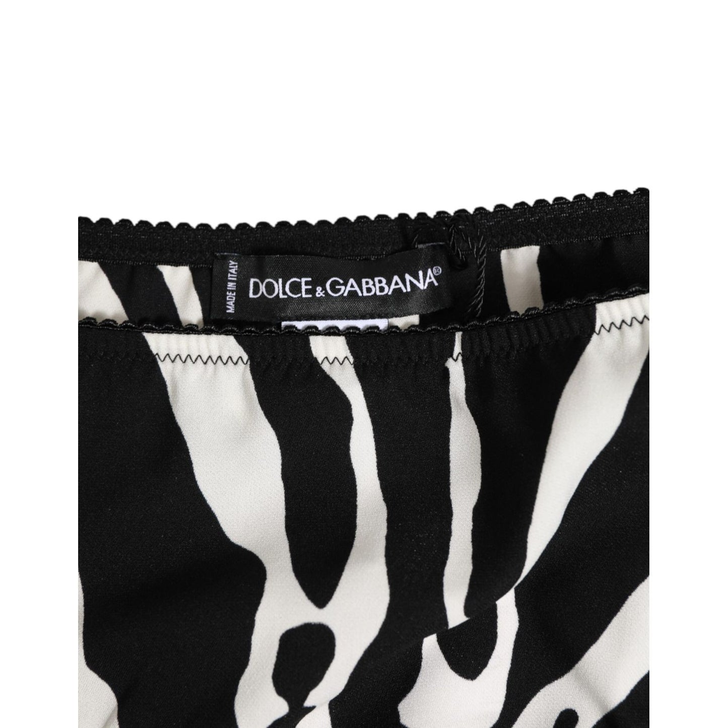 Dolce & Gabbana Black White Zebra Print Slip Briefs Underwear with logo detail, 95% silk, made in Italy.