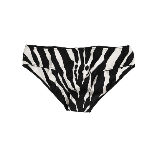 Dolce & Gabbana Black White Zebra Print Slip Briefs Underwear made with silk-elastane blend, featuring elegant stripes crafted in Italy.