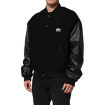 Dolce & Gabbana Black Wool Logo Plaque Bomber Jacket