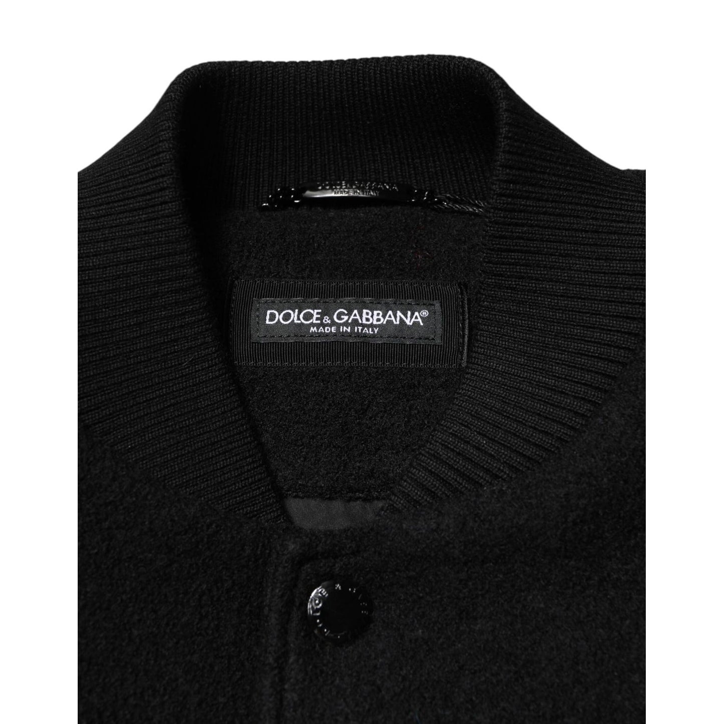Dolce & Gabbana Black Wool Logo Plaque Bomber Jacket