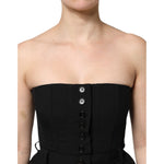 Dolce & Gabbana Black Wool Strapless Romper Jumpsuit Dress, featuring button details and luxury craftsmanship.