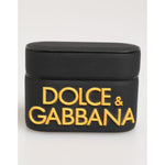 Dolce & Gabbana Black Yellow Rubber Logo Embossed Accessory Airpods Case with embossed logo in black and yellow rubber for stylish protection.