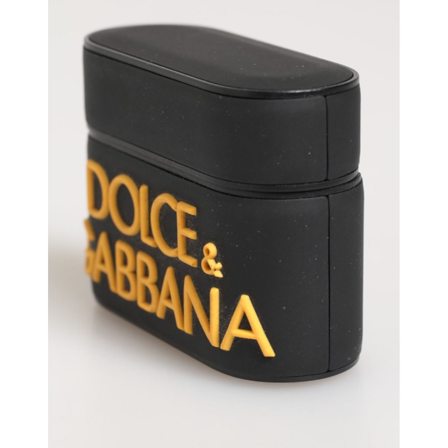 Dolce & Gabbana Black Yellow Rubber Logo Embossed Accessory Airpods Case featuring embossed DG branding.