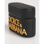 Dolce & Gabbana Black Yellow Rubber Logo Embossed Accessory Airpods Case featuring embossed DG branding.
