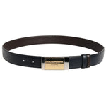 Dolce & Gabbana Blue Brown Leather Buckle Reversible Belt with gold and silver metal buckle, luxury Italian fashion accessory.