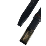 Dolce & Gabbana Blue Brown Leather Buckle Reversible Belt with gold and silver metal buckle, made in Italy, high-quality genuine leather.