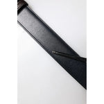 Close-up of Dolce & Gabbana Blue Brown Leather Buckle Reversible Belt showcasing high-quality leather and stitching details.