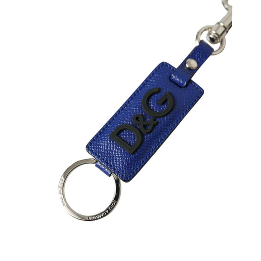 Dolce & Gabbana Blue Calf Leather DG Logo Silver Brass Keyring Keychain SMY101346