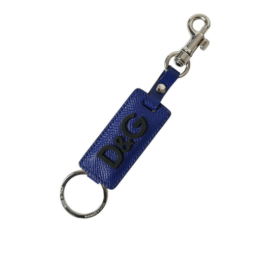 Dolce & Gabbana Blue Calf Leather DG Logo Silver Brass Keyring Keychain SMY101346
