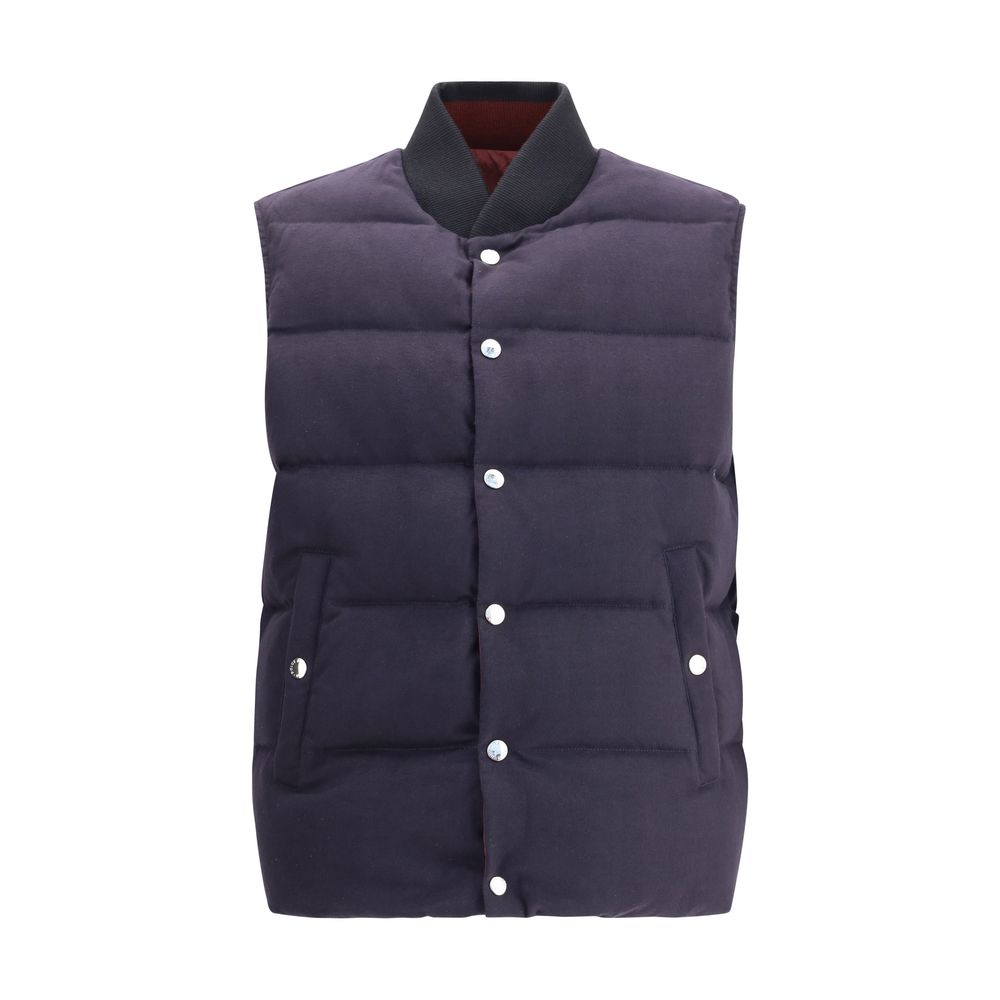 Dolce & Gabbana Blue Cotton Jackets And Coat reversible down vest with snap button closure and ribbed collar.