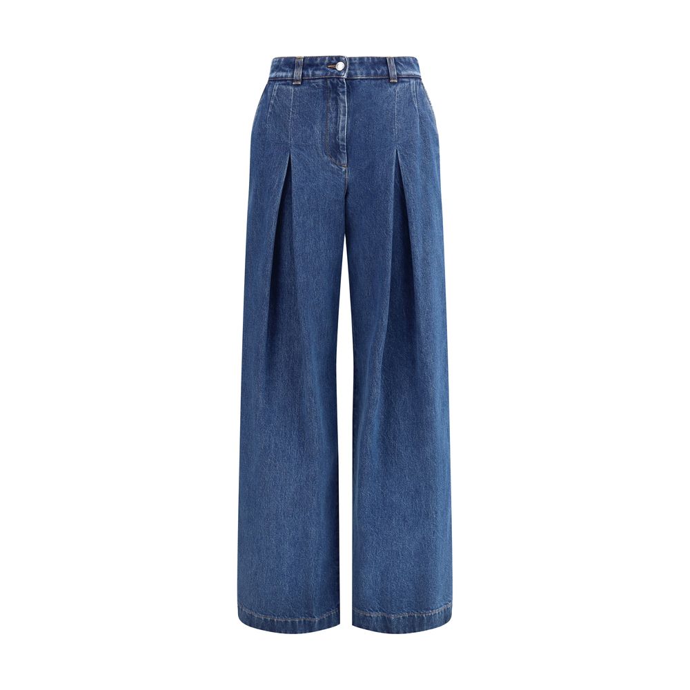 Dolce & Gabbana Blue Cotton Straight-Leg Jeans with tailored pleats and French pockets for a refined casual style.
