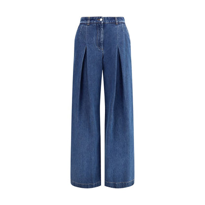 Dolce & Gabbana Blue Cotton Straight-Leg Jeans with tailored pleats and French pockets for a refined casual style.