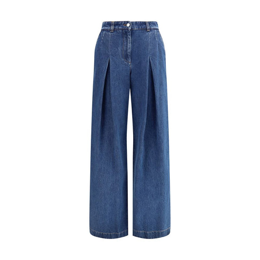 Dolce & Gabbana Blue Cotton Straight-Leg Jeans with tailored pleats and French pockets for a refined casual style.