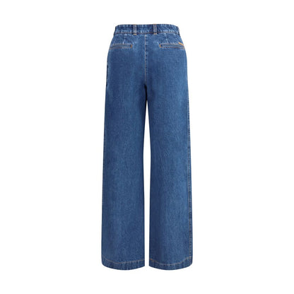 Dolce & Gabbana Blue Cotton Straight-Leg Jeans with refined cut and double welt pockets, rear view.
