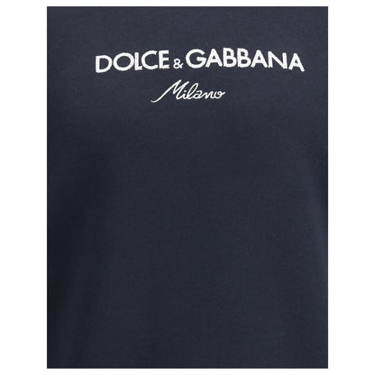 Dolce & Gabbana Blue Cotton Sweatshirt featuring logo design, ribbed crew neck, hem, and cuffs; perfect for casual iconic style.