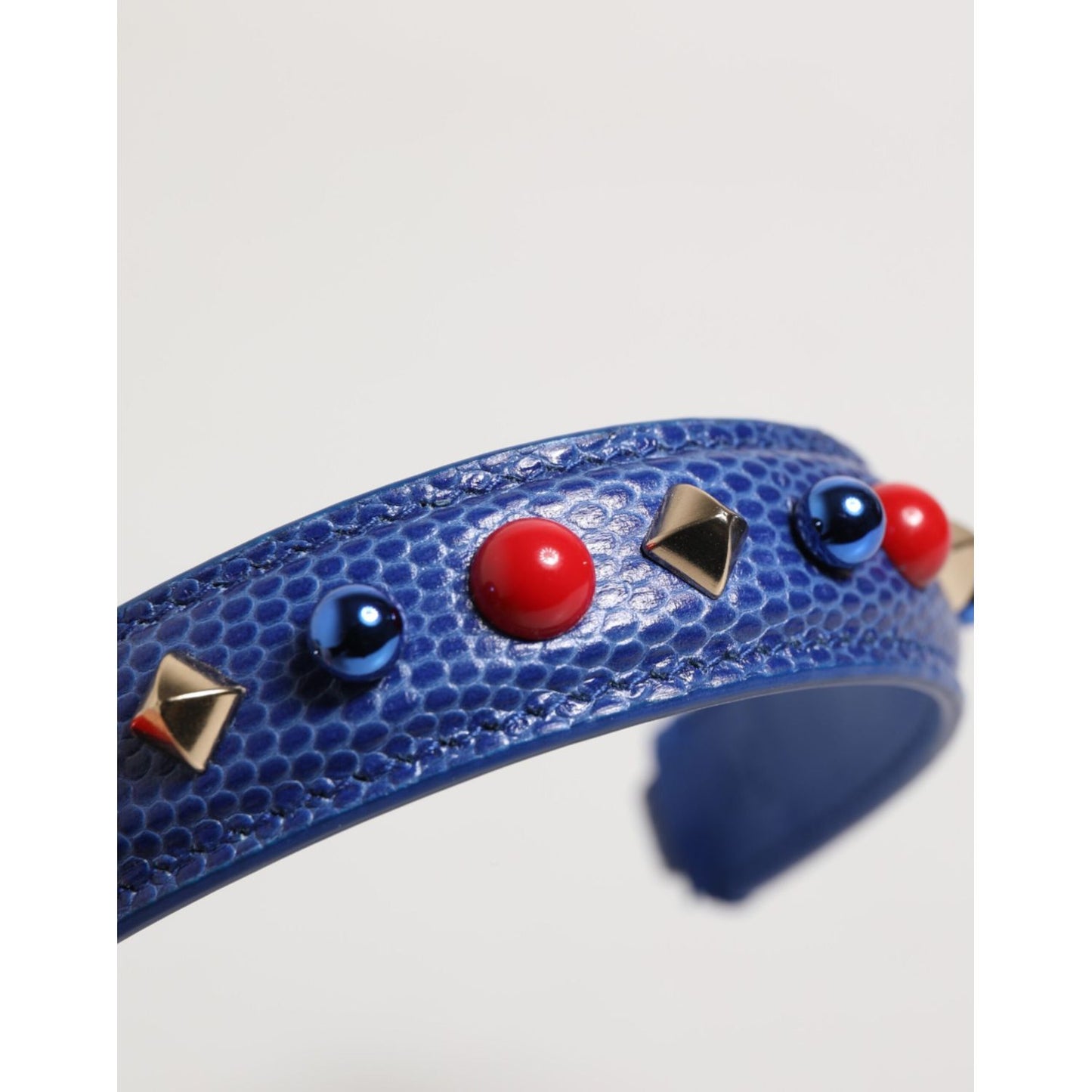 Dolce & Gabbana Blue Embellished Leather Bag Handle Women Shoulder Strap with vibrant studs.