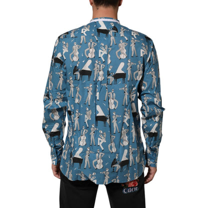 Dolce & Gabbana Blue Jazz Printed Cotton Button Front Shirt