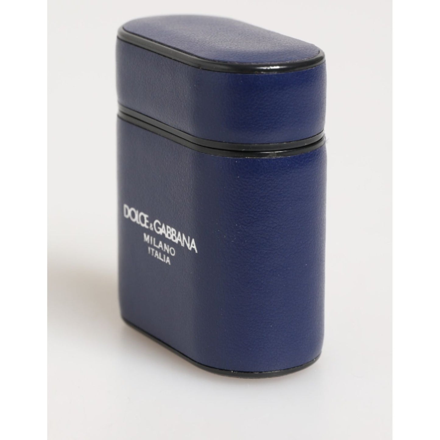 Dolce & Gabbana Blue Leather Logo Print Flip Holder Men Airpods Case, crafted in premium blue calfskin leather with sleek design.