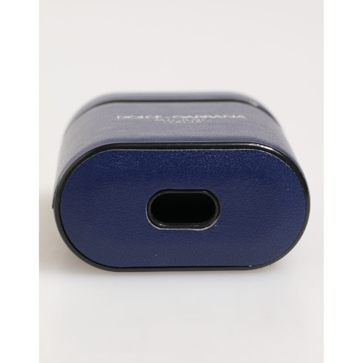 Dolce & Gabbana Blue Leather Logo Print Flip Holder Men Airpods Case with sleek design and premium calfskin leather displayed.