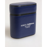 Dolce & Gabbana Blue Leather Logo Print Flip Holder Men Airpods Case, luxury blue leather case for AirPods with logo print.