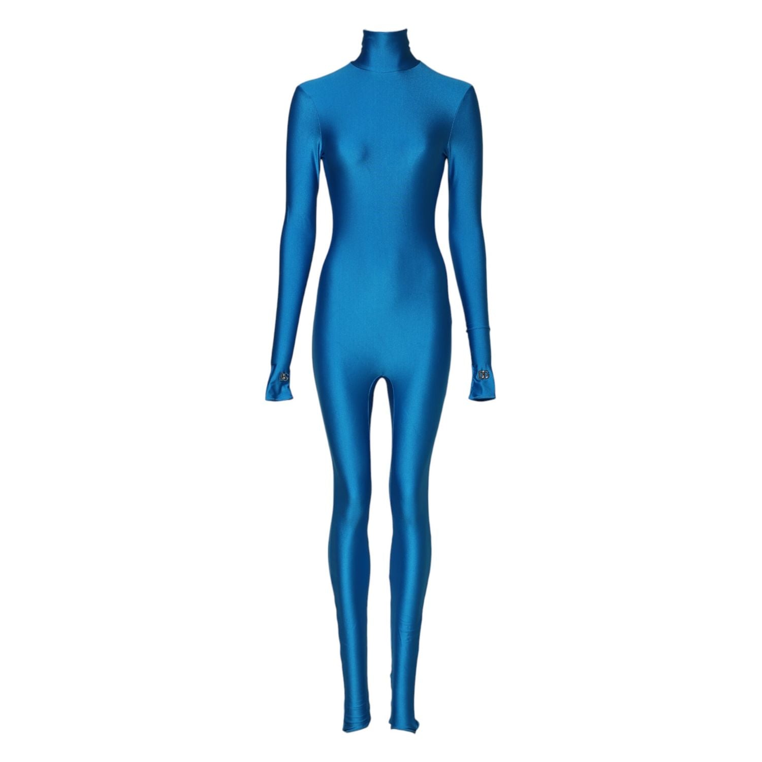 Dolce & Gabbana Blue Nylon Turtleneck Bodycon Jumpsuit Dress