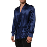Dolce & Gabbana Blue Oversize Silk Satin Long Sleeves Shirt