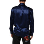 Dolce & Gabbana Blue Oversize Silk Satin Long Sleeves Shirt