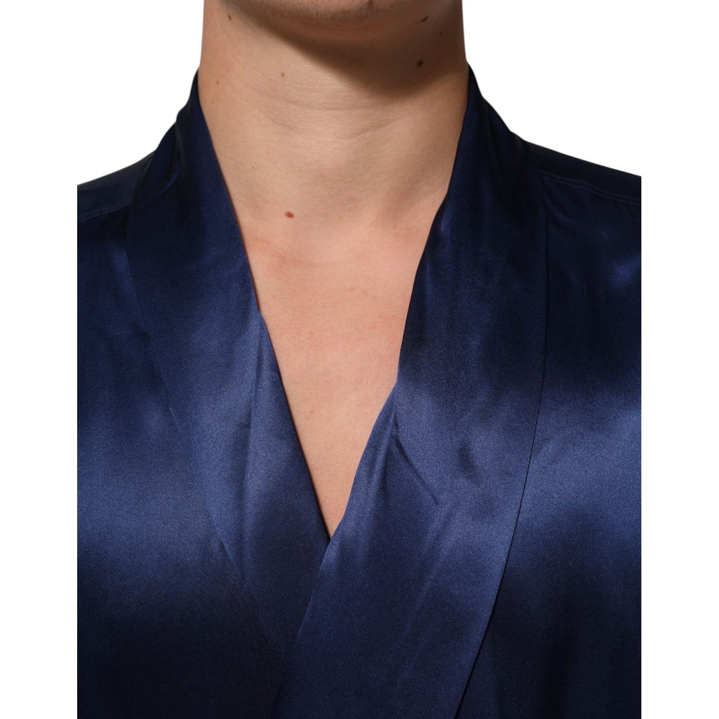 Dolce & Gabbana Blue Oversize Silk Satin Long Sleeves Shirt