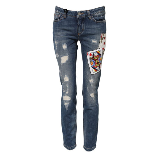 Dolce & Gabbana Blue Play Card Embroidery Skinny Denim Jeans