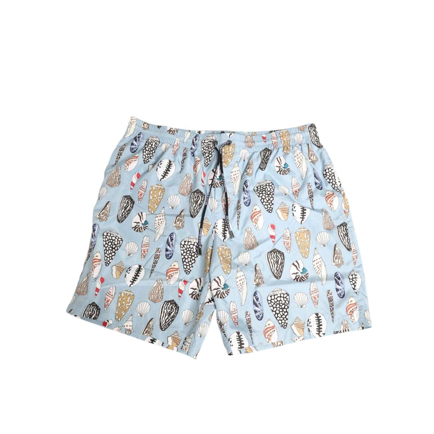 Dolce & Gabbana Blue Seashell Print Nylon Men Shorts Swimwear with elastic waistband and multicolor design.