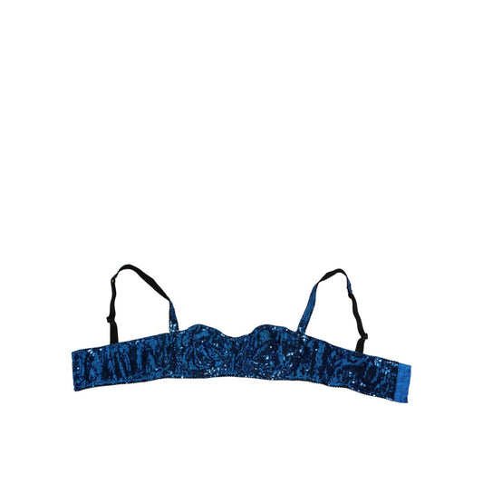 Dolce & Gabbana Blue Sequin Embellished Balconnet Bra Underwear with adjustable straps and shimmering detailing.