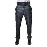 Dolce & Gabbana Blue Silver Shiny Silk Skinny Men Trouser Pants