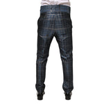 Dolce & Gabbana Blue Silver Shiny Silk Skinny Men Trouser Pants