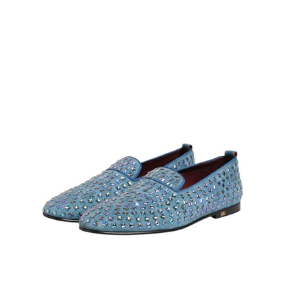 Dolce & Gabbana Blue Suede Studded Dress Men Loafers Shoes