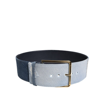 Dolce & Gabbana Blue Two Tone Denim Gold Metal Buckle Belt