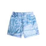 Dolce & Gabbana Blue World Map Polyester Elastic Waistband Swimwear with graffiti details and comfortable fit.