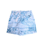 Dolce & Gabbana Blue World Map Polyester Elastic Waistband Swimwear with graffiti print and comfortable fit.