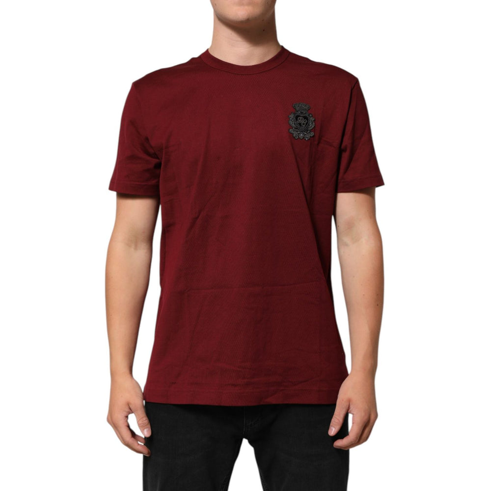 Dolce & Gabbana Bordeaux Red Cotton Crest Logo Patch T-Shirt