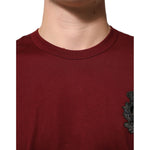 Dolce & Gabbana Bordeaux Red Cotton Crest Logo Patch T-Shirt
