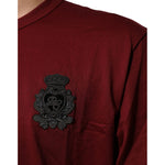 Dolce & Gabbana Bordeaux Red Cotton Crest Logo Patch T-Shirt