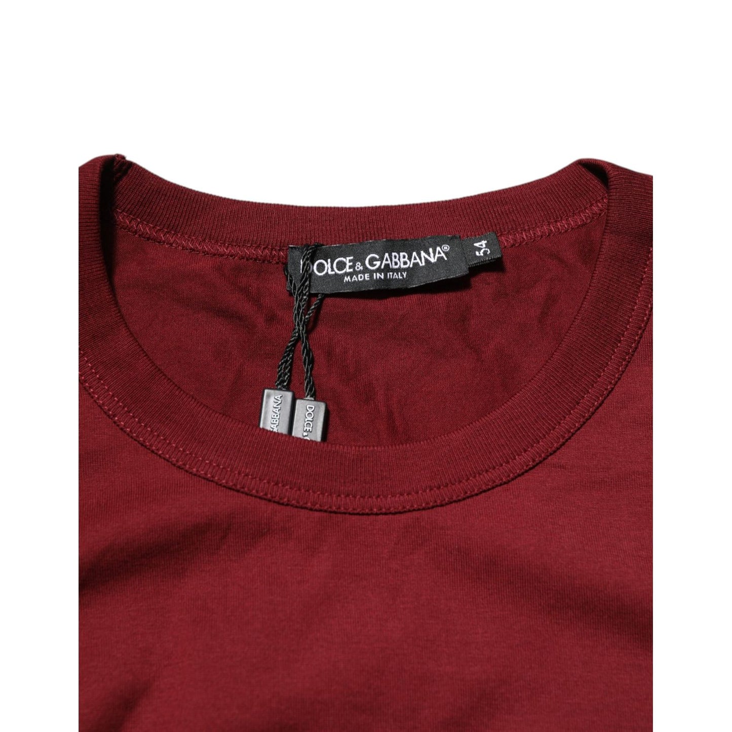 Dolce & Gabbana Bordeaux Red Cotton Crest Logo Patch T-Shirt