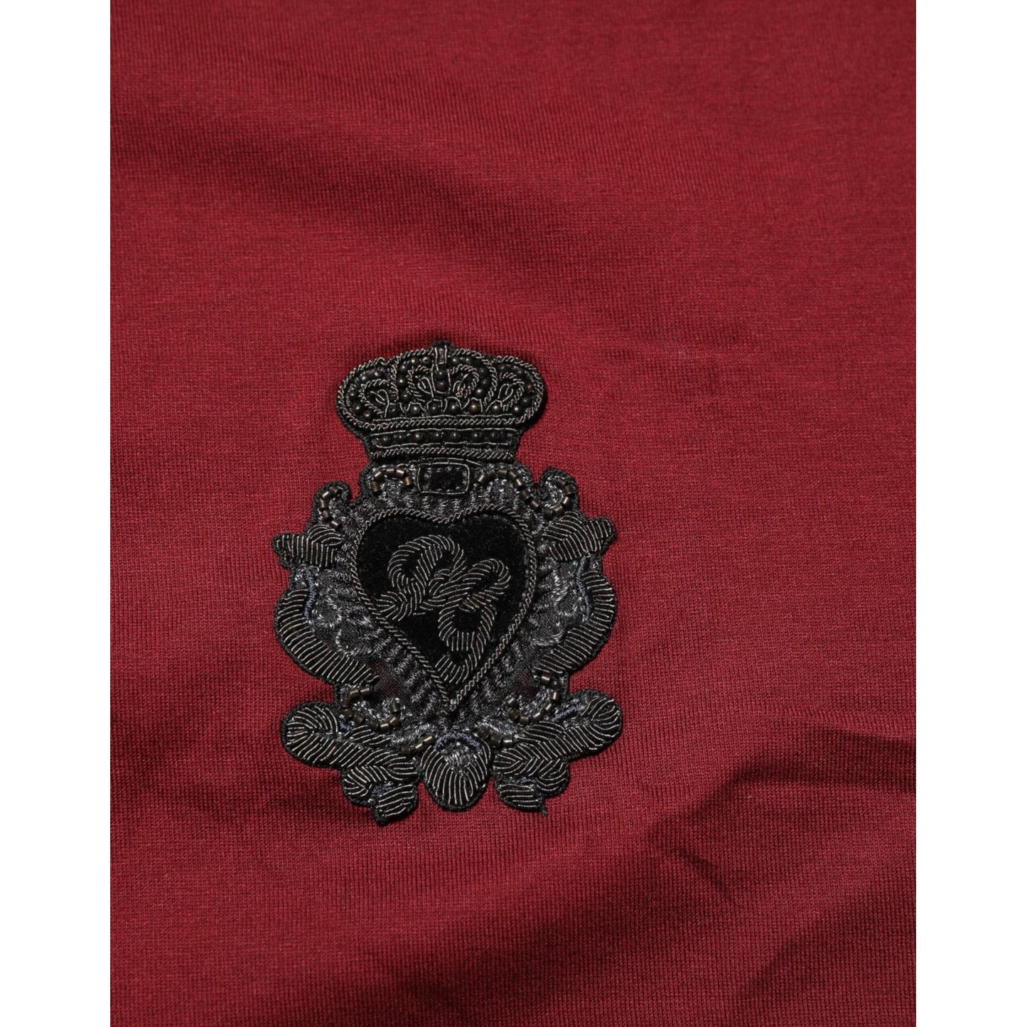 Dolce & Gabbana Bordeaux Red Cotton Crest Logo Patch T-Shirt
