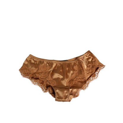 Dolce & Gabbana Brown Lace Silk Satin Slip Panties Underwear