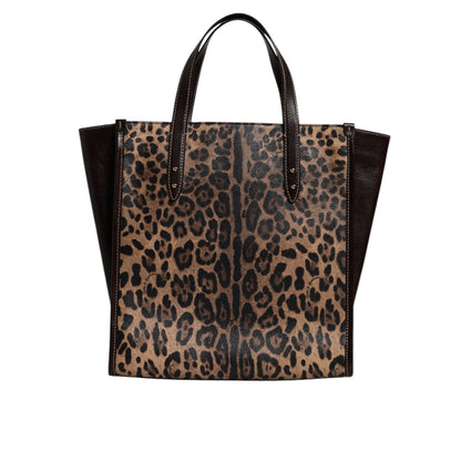 Dolce & Gabbana Brown Leopard Leather Shoulder Strap Tote Bag